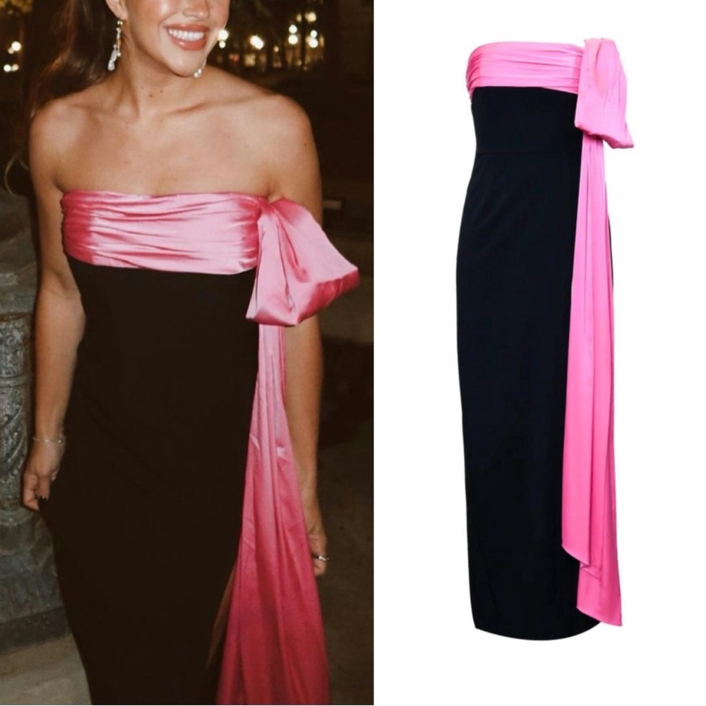 HUTCH NWT BLOGGER Black Pink Satin Drape Strapless Column Maxi Dress Serina Gown - Picture 11 of 17